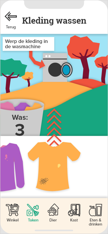 Laundry task, this is a minigame where you swipe the dirty clothes of your animal upwards to throw them into the washing machine.