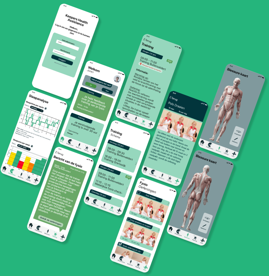 mockup van meerdere pagina's binnen de app