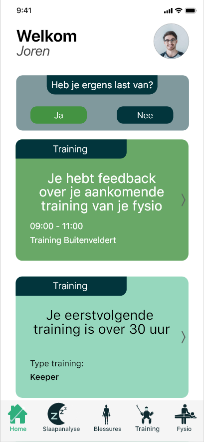 Feed van training oefeningen die de speler krijgt