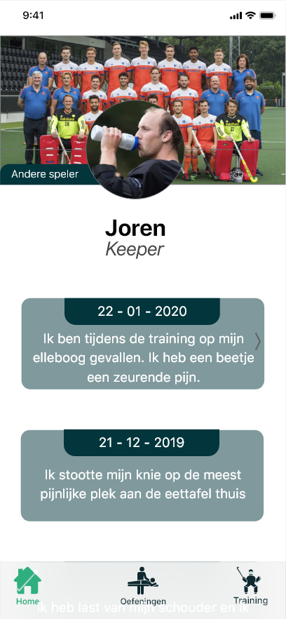 laat overzicht zien van een speler, in dit geval keeper Joren