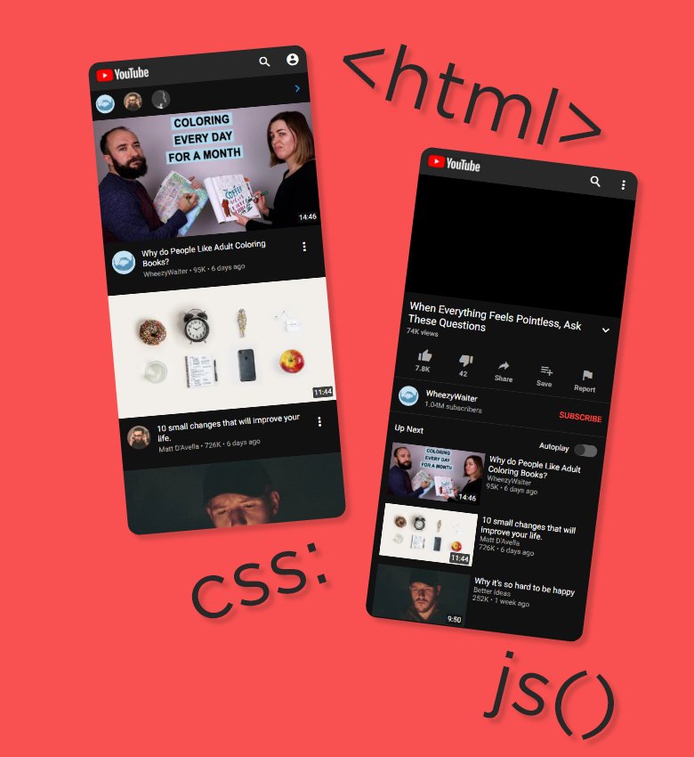 mockup of 2 recreated mobile YouTube screens