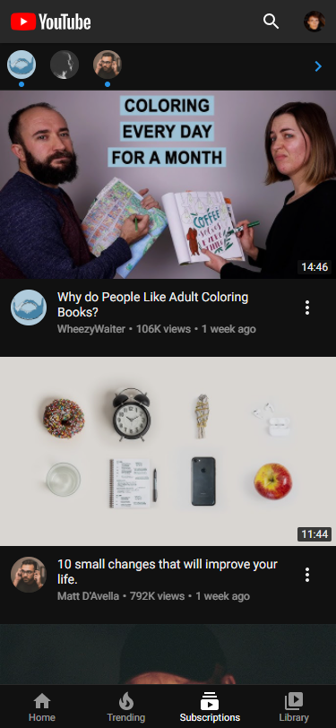 Mobile YouTube Subscriptions page